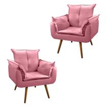 Kit 2 Poltronas Cadeira Decorativa Opala Pés Palito - Rosa