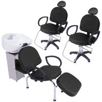 Kit 2 Poltronas Cadeira Fixa e Lavatório Salão Beleza Roma Kit 2 Poltronas Cadeira Fixa e Lavatório Salão Beleza Roma
