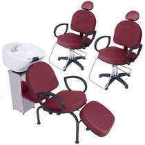 Kit 2 Poltronas Cadeira Fixa e Lavatório Salão Beleza Roma
