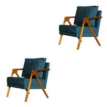 kit 2 Poltronas Cadeira Marilia Recepção - Suede Azul Royal