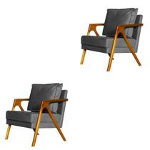kit 2 Poltronas Cadeira Mona Luxo Recepção - Linho Cinza - Divini Decor