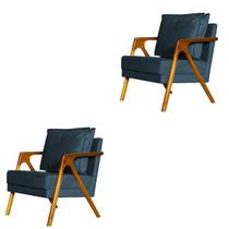 kit 2 Poltronas Cadeira Mona Luxo Recepção - Suede Azul Marinho