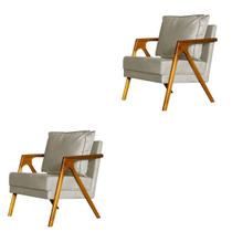 kit 2 Poltronas Cadeira Mona Luxo Recepção - Suede Bege