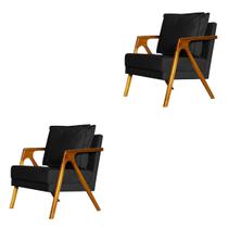 kit 2 Poltronas Cadeira Mona Luxo Recepção - Suede Preto - Divini Decor