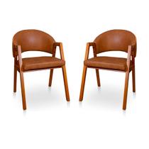 Kit 2 Poltronas Cadeira Para Sala Madeira Maciça Kora Omega Caramelo
