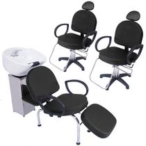 Kit 2 Poltronas Cadeira Recl e Lavatório Salão Beleza Roma