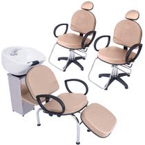 Kit 2 Poltronas Cadeira Recl e Lavatório Salão Beleza Roma