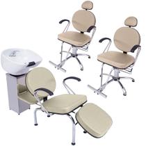 Kit 2 Poltronas Cadeira Recl e Lavatório Salão Beleza Veneza