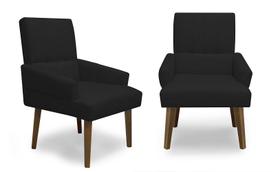 kit 2 Poltronas Cadeiras Decorativa Sala de Jantar Itália Suede Preto - MeularDecor