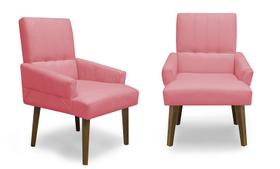 Kit 2 Poltronas Cadeiras Decorativa Sala de Jantar Itália Suede Rosa - MeularDecor