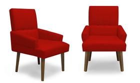 Kit 2 Poltronas Cadeiras Decorativa Sala de Jantar Itália Suede Vermelho - MeularDecor