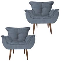 Kit 2 Poltronas Cadeiras Decorativas Opala Suede - Beatriz Decor
