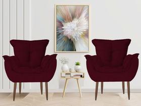 Kit 2 Poltronas Cadeiras Decorativas Opala Suede Bordo