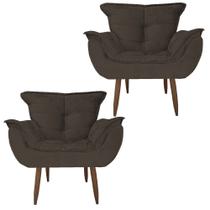Kit 2 Poltronas Cadeiras Decorativas Opala Suede Marrom