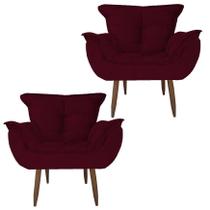 Kit 2 Poltronas Cadeiras Decorativas Opala Suede Pés Palito para Recepção Sala de Estar