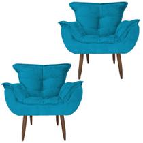 Kit 2 Poltronas Cadeiras Decorativas Opala Suede Pés Palito para Recepção Sala de Estar Consultorio