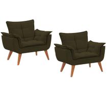 Kit 2 Poltronas Cadeiras Decorativas Opala Suede Pés Palito para Recepção Sala de Estar Consultorio Marrom
