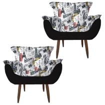 Kit 2 Poltronas Cadeiras Decorativas Opala Suede Pés Palito para Recepção Sala de Estar Consultorio Paris Vermelho