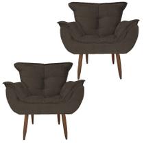 Kit 2 Poltronas Cadeiras Decorativas Opala Suede Pés Palito para Recepção Sala de Estar Marrom