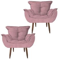 Kit 2 Poltronas Cadeiras Decorativas Opala Suede Rosa