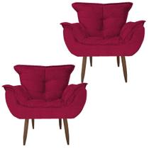 Kit 2 Poltronas Cadeiras Decorativas Opala Suede Vermelho
