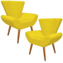 Kit 2 Poltronas Cadeiras Decorativas Sala Emilya Suede liso Amarelo pés palito - B2Y Magazine