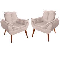 Kit 2 Poltronas Cadeiras Impala Decorativa Suede Bege Oferta