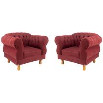 Kit 2 poltronas Chesterfield Capitonê Elisabeth Suede Bordo Decoração, Recepção, Salas de Tv e Estar Kit 2 poltronas Chesterfield Capitonê Elisabeth Suede Bordo Decoração, Recepção, Salas de Tv e Estar