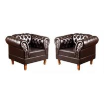 Kit 2 Poltronas Chesterfield Dom Pedro Vintage Retrô Capitonê Couro Marrom Kit 2 Poltronas Chesterfield Dom Pedro Vintage Retrô Capitonê Couro Marrom