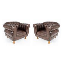 Kit 2 Poltronas Chesterfield Elisabeth Capitonê material sintético Marrom Kit 2 Poltronas Chesterfield Elisabeth Capitonê material sintético Marrom