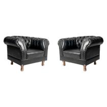 Kit 2 Poltronas Chesterfield Elisabeth Capitonê material sintético Preto