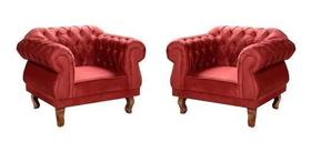 Kit 2 Poltronas Chesterfield Elisabeth Capitonê SALA/RECEPÇÃO/BARBEARIA Suede Vermelho Bordo