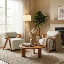 Kit 2 Poltronas Chloe Decorativas Orgânicas Bouclé Premium de Luxo para Sala Quarto Recepção Encosto Rolo Estrutura Amadeirada