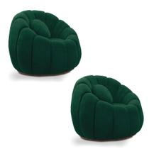 Kit 2 Poltronas Cloud Bouclê Decorativas com Almofada Verde D'Rossi Kit 2 Poltronas Cloud Bouclê Decorativas com Almofada Verde D'Rossi