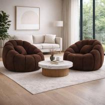 Kit 2 Poltronas Cloud Decorativa Bouclê com Almofada Marrom D'Rossi Kit 2 Poltronas Cloud Decorativa Bouclê com Almofada Marrom D'Rossi