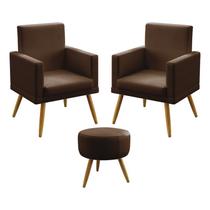 Kit 2 Poltronas Com Puff Nina Solar Couro Marrom Aradecor Kit 2 Poltronas Com Puff Nina Solar Couro Marrom Aradecor