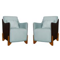 Kit 2 Poltronas Composê Heloisa Couro Marrom Veludo Acqua