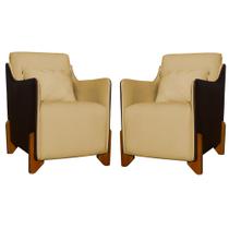 Kit 2 Poltronas Composê Heloisa Couro Marrom Veludo Amarelo