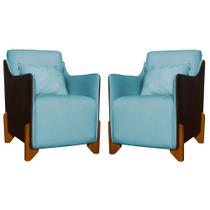 Kit 2 Poltronas Composê Heloisa Couro Marrom Veludo Azul Turquesa