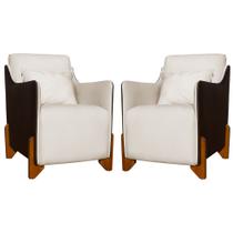 Kit 2 Poltronas Composê Heloisa Couro Marrom Veludo Bege