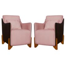 Kit 2 Poltronas Composê Heloisa Couro Marrom Veludo Rosa Kit 2 Poltronas Composê Heloisa Couro Marrom Veludo Rosa