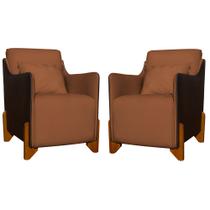 Kit 2 Poltronas Composê Heloisa Couro Marrom Veludo Terracota