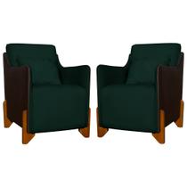 Kit 2 Poltronas Composê Heloisa Couro Marrom Veludo Verde