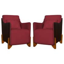 Kit 2 Poltronas Composê Heloisa Couro Marrom Veludo Vermelho Kit 2 Poltronas Composê Heloisa Couro Marrom Veludo Vermelho
