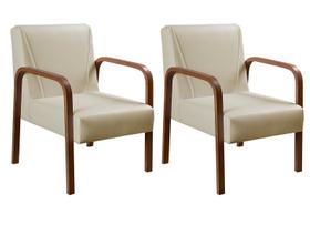 Kit 2 Poltronas Conjunto Cadeiras Moderna Braço Madeira Anita Bege 370