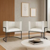 Kit 2 Poltronas Dália Luxo Moderna Estofada Design Sofisticado com Base de Ferro Preto Linho
