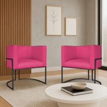 Kit 2 Poltronas Dália Luxo Moderna Estofada Design Sofisticado com Base de Ferro Preto Suede