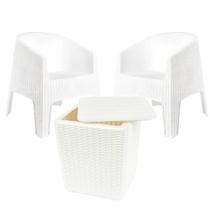 Kit 2 Poltronas de Jardim e Piscina Ibiza Branca + Mesa Auxiliar Capri Rattan