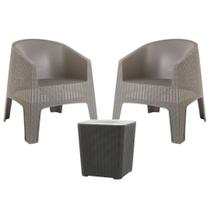 Kit 2 Poltronas de Jardim Ibiza Cinza Mesa Com Retangular Capri Baú Garden Life