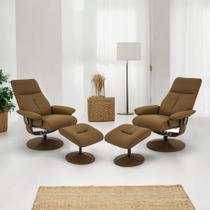 Kit 2 Poltronas de Massagem Arizona Giratória com Apoio de Pés e Reclinável Pu Caramelo G56 - Gran Belo